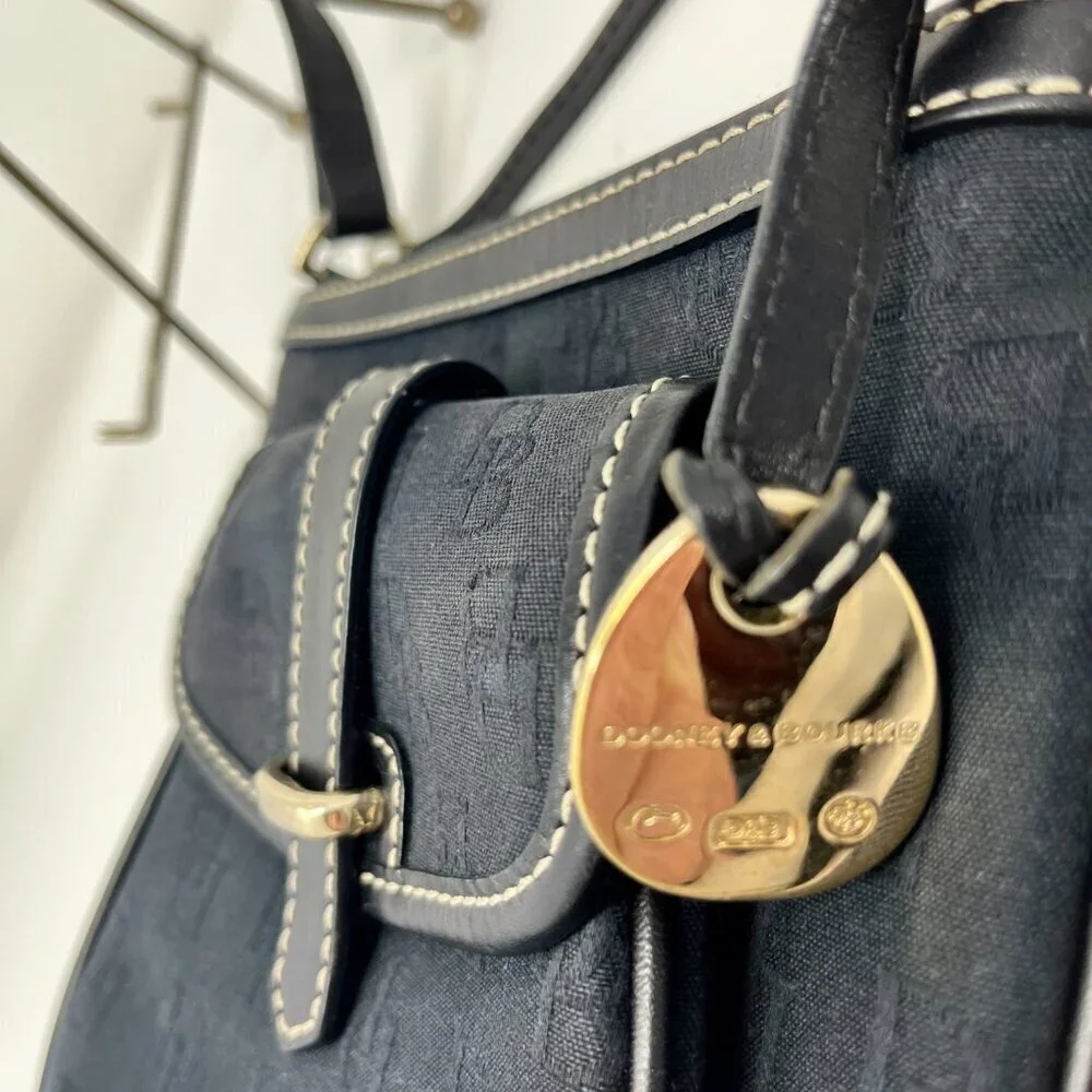 DOONEY & BOURKE Black Crossbody Bag Canvas Leather Trim  Letter Carrier